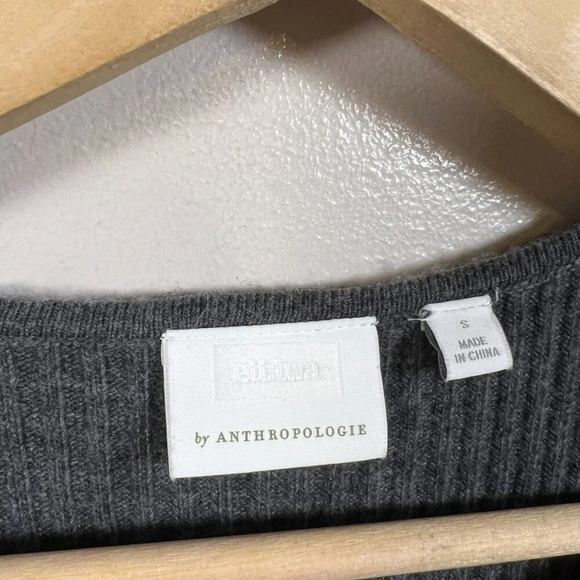 Ett:twa Anthropologie Amrita Tunic Sweater Size Small Gray Ribbed Wool Blend - Picture 4 of 10